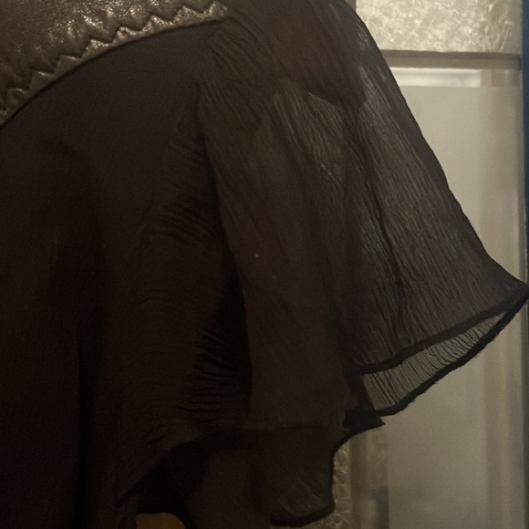 SOLD ! Beautiful, black sheer dress trimmed in leather size small - Picture 4 of 5